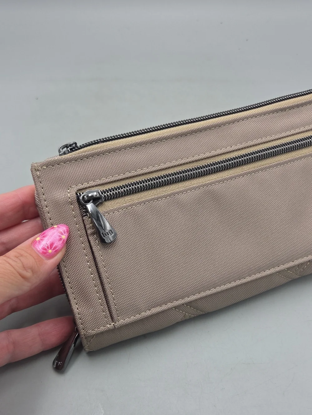 Lug Arabesque Ultra X Zip RFID Wallet in a sand Beige color